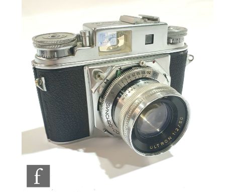 A Voigtländer Prominent II 35mm rangefinder camera, serial number B48078, with Ultron 1:2/55mm lens, serial number 38370065. 