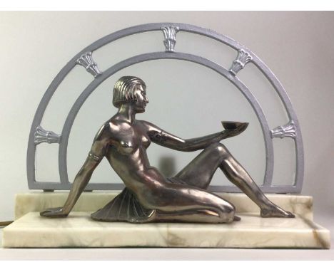 ART DECO STYLE FIGURAL TABLE LAMP modelled with a nude on marble base30cm high