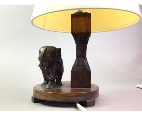 MODERN TABLE LAMP WITH SHADE  ALONG WITH FIGURES  the table lamp modelled with an elephant, the figures including Pendelfin