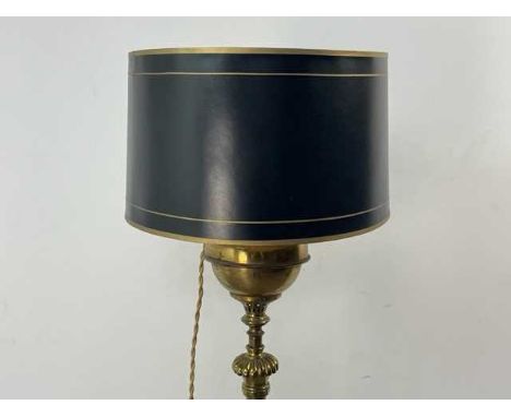 BRASS FLOOR STANDING LAMP with black shade140cm high