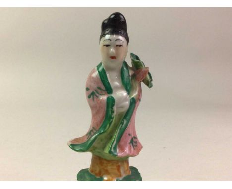 GROUP OF 19TH/20TH CENTURY CHINESE CERAMIC FIGURES including a pair of small figures wearing pink gowns, three other small fi