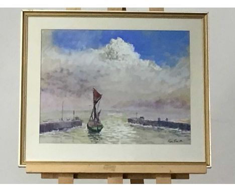 KEN SMITH, SAILBOAT pastel on paper, signedmounted, framed and under glass, along with a framed printthe pastel 54cm x 64cm o