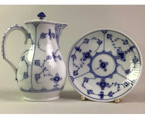 ROYAL COPENHAGEN PART TEA AND COFFEE SERVICE with floral decoration in blue There is only minimal signs of any wear on a few 