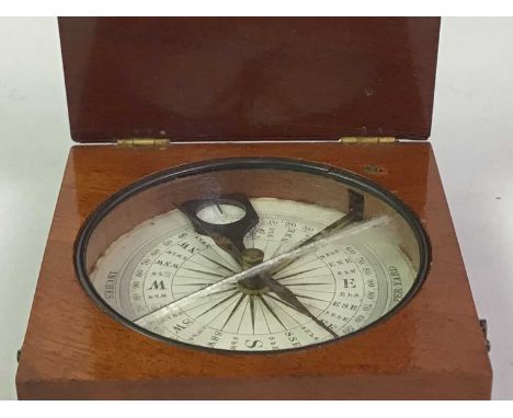 MAHOGANY CASED COMPASS, 19TH CENTURY brass clasps