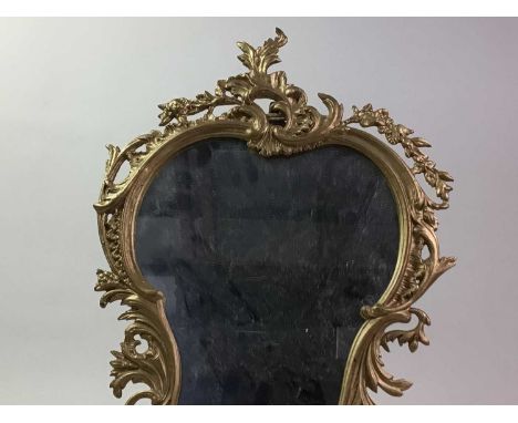 BRASS TABLE MIRROR AND ANOTHER MIRROR  the plated mirror with figural and floral decoration brass easel mirror 40cm highQty: 