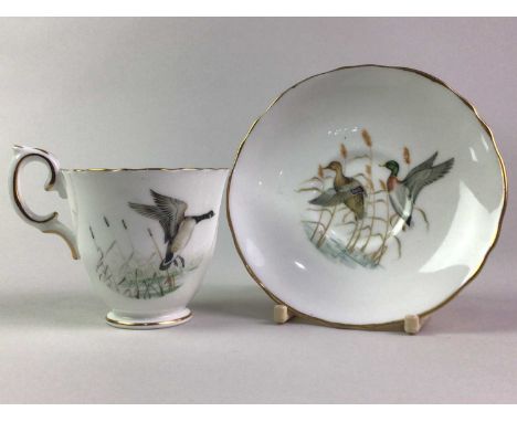 CROWN STAFFORDSHIRE TEA SERVICE decorated with mallords and gilt on a white ground 