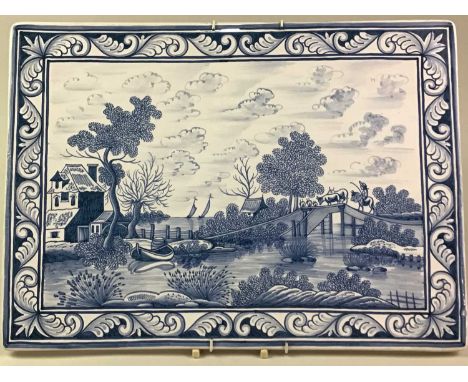 TWO PORTUGUESE CERAMIC WALL HANGINGS depicting landscape scenes37cm wideQty: 2