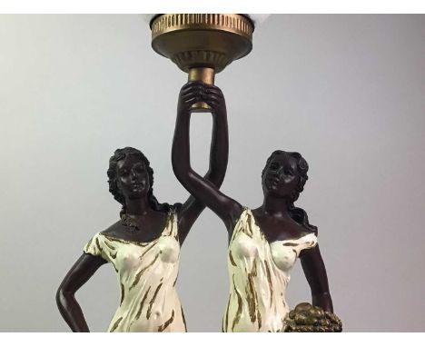 ART DECO STYLE FIGURAL TABLE LAMP modelled with two females64cm high