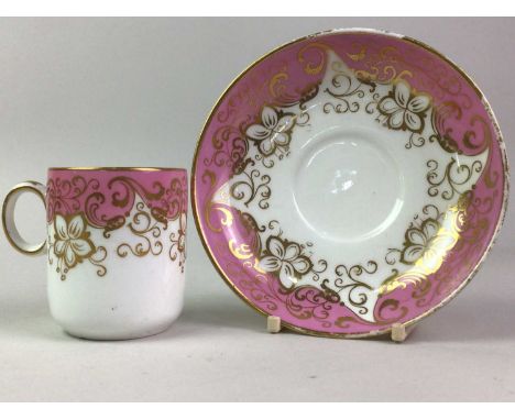 PINK AND WHITE PART COFFEE SERVICE comprising four cups and six saucers