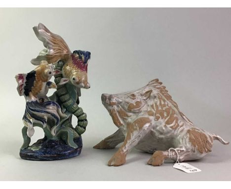 CERAMIC FIGURE GROUP OF FISH along with other ceramic figuresfigure group 25cm high