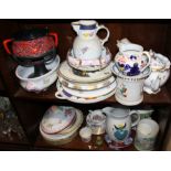 A Spode "Marlborough Sprays" pattern tureen, a Royal Crown Derby "Royal Antoinette" teapot, assorted