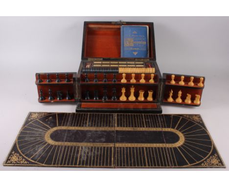 A 19th century coromandel games compendium with original instruction booklet for playing chess, draughts, backgammon, whist a