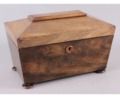 A 19th century sarcophagus tea caddy with central mixing bowl recess, 12" wide 