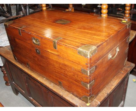 A 19th century camphor wood trunk, inset brass corners and brackets, 32" wide 