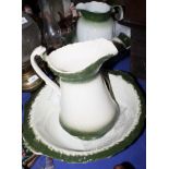 Two green and white part toilet sets