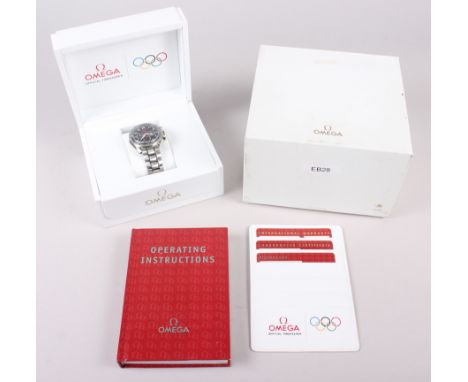 An Omega Speedmaster "Broad Arrow" Olympic stainless steel chronometer bracelet watch, Ref 35565000, Watch No 78024527, Cal-3