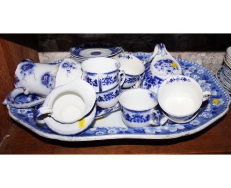 A 19th century "Celtic Flow Blue" pattern part teaset, a Spode "Italian" pattern meat platter (damages) and various other blu