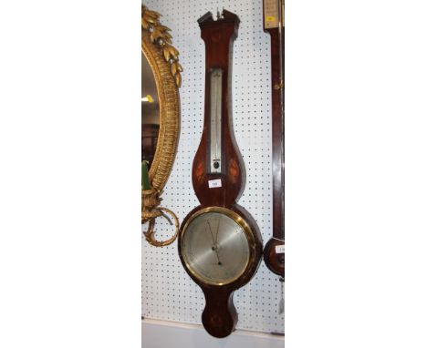 A Georgian syphon tube barometer, in mahogany case inlaid shells, silvered dial inscribed "James Gally", 38" high 