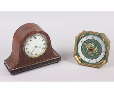 An Edwardian mantel clock, in arched top mahogany case, and another mantel clock, in green and gilt metal framed case 