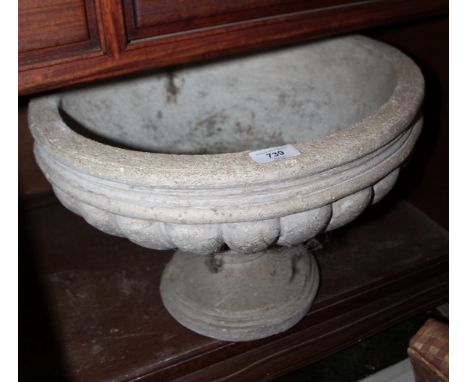 A cast cement circular pedestal planter, 17" dia 