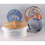 A Dennis Chinaworks plate, decorated birds, a Schonwald plate, a glass bowl and a Burleigh blue