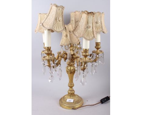 A six-light gilt metal table lamp 
