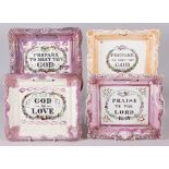 Four 19th century picture frame plaques with religious mottos