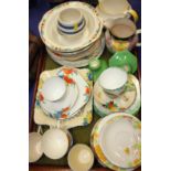 A Swinnertons "Majestic Vellum" jug, a quantity of teacups and saucers, other ceramics and a brass