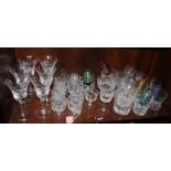 A set of six Royal Brierley wine glasses, decorated fuchsia flower, a set of eleven glass punch