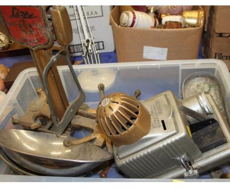 A set of Lion Quick Action scales, weights, a white Anglepoise lamp and other items 