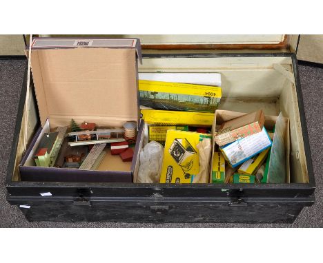 A Triang Mintrix vintage N Gauge model railway electric train set, including carriages, track, crossings, buildings and power