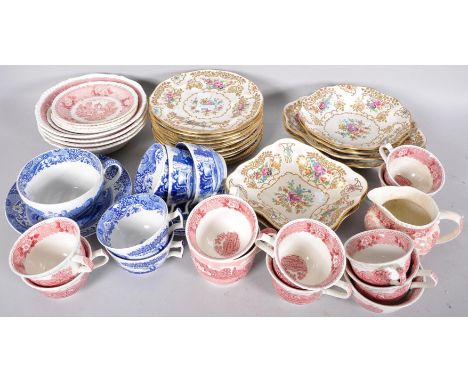 A Staffordshire pottery Chinese export inc style part dinner-service, together with an Adams English scenic part tea and brea