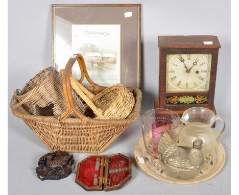 A verre eglomise panel clock and other items