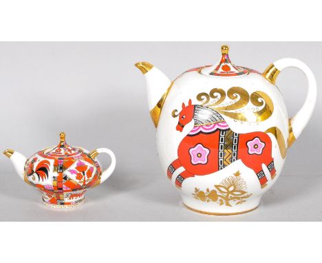 Two Russian gilt and painted ceramic teapots