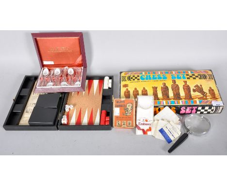 A Roxy chess set and board, a backgammon set and other items