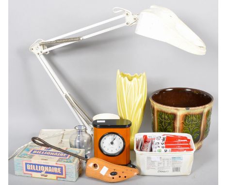 A collection of assorted items to include; retro anglepoise type lamp, west German planter, sylvac vase and other items.