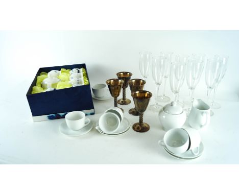 A boxed Japanese porcelain tea set along with part coffee set, Edinburgh Crystal glass and other glasses. 