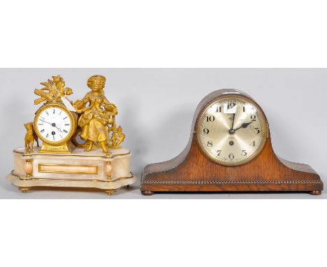 An oak cased Napoleon hat clock along with a French gilt spelter clock.
