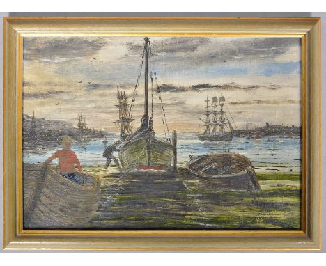 An oil on board of a fishing scene, signed R Viccavi