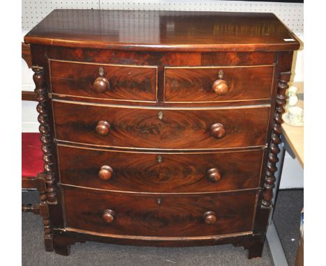 A mahogany two over three chest of drawers raised bracket leg. Measures; 114cm x 107cm x  51cm 