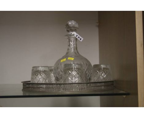 Cut glass decanter and five tumblers
