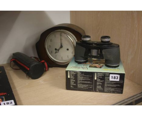 Binoculars, mantle clock etc.