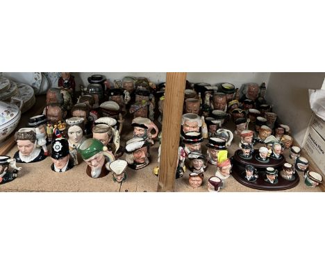Sixty nine assorted Royal Doulton character jugs including Sherlock Holmes D7011, Doctor Watson, D7012, Mrs Hudson, D7013, Pr