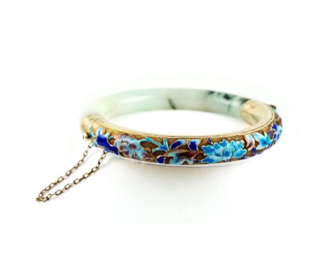 20th century jade, silver-gilt and enamelled bangle.