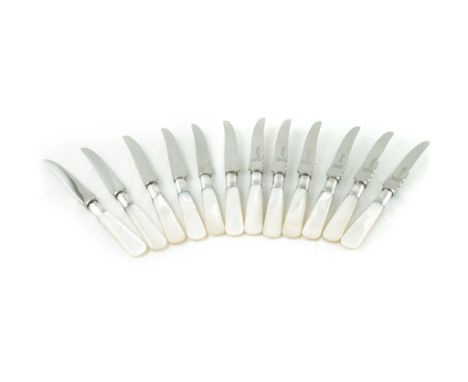 Mother of Pearl silver plated afternoon tea cake and fruit servers by Samuel Peace. 12 knives, forks and teaspoons. 1 cream l