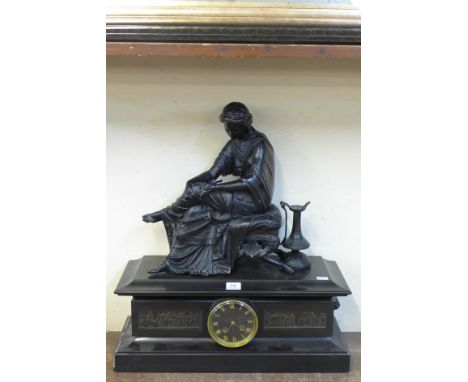 A 19th Century French Japy Fréres belge noir and cast metal figural mantel clock