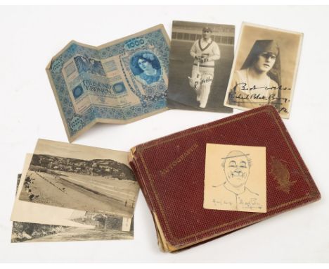 An early 20th century autograph album containing Wembley Monarchs Ice Hockey signatures and portrait stamps, also George Robe