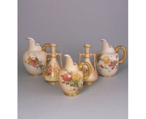 A group of Royal Worcester porcelain: comprising a pair of blush ivory tapering vases of Persian form, a pair of flat sided j