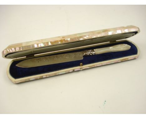 A Victorian silver and mother of pearl handled knife,maker George Unite & Sons , Sheffield 1861 in a fitted mother of pearl c