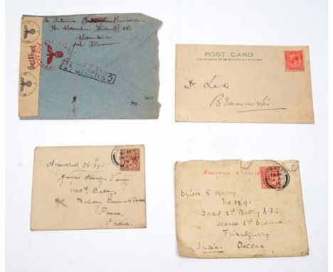 Of WWI & WWII  Dorset Regiment interest:, a brass trench art ID tag for 'E Winters 26003, 5th Dorr;' two envelopes, stamped a